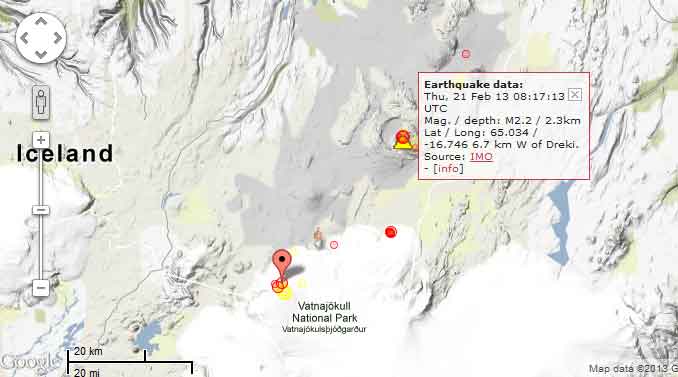 Location of recent quakes near Askja