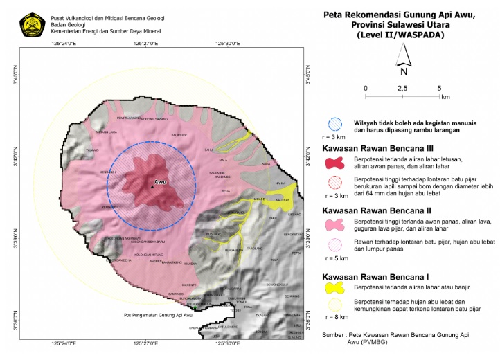 The hazard map of Awu volcano (image: PVMBG)