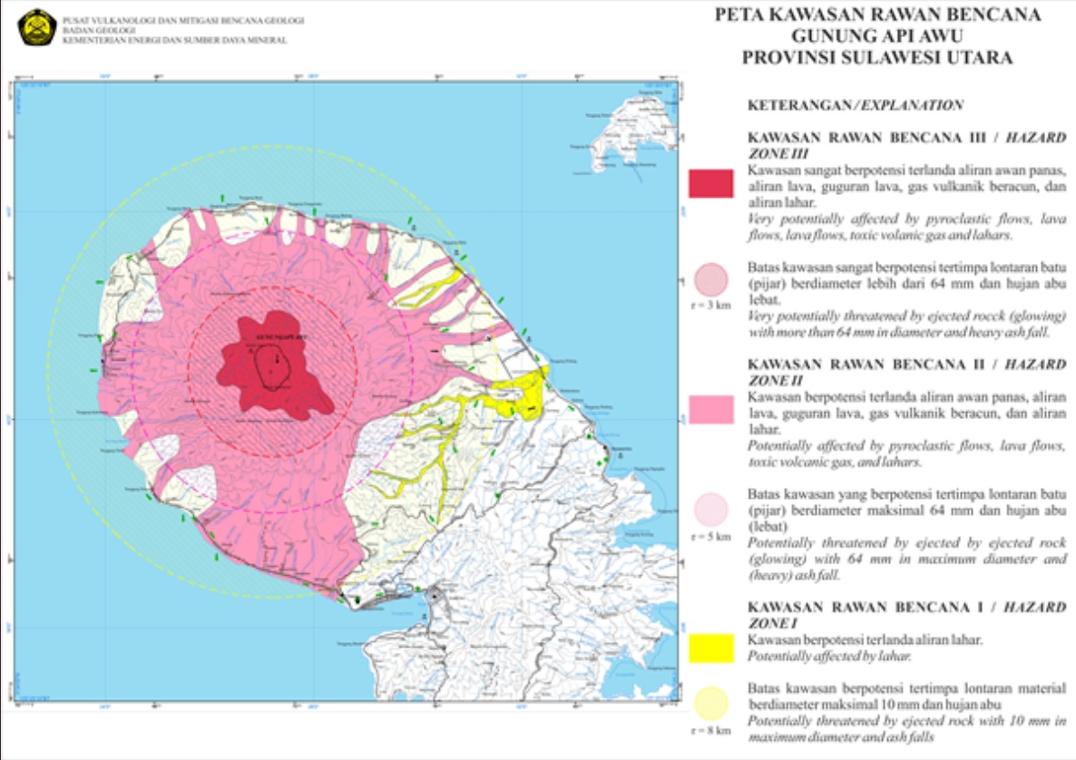 Awu volcano hazard map (image: PVMBG)