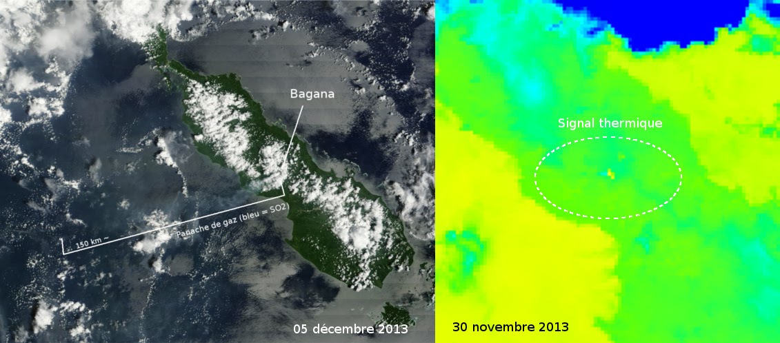 Degassing plume from Bagana today and heat signal on 30 Nov (Blog Culture Volcan)