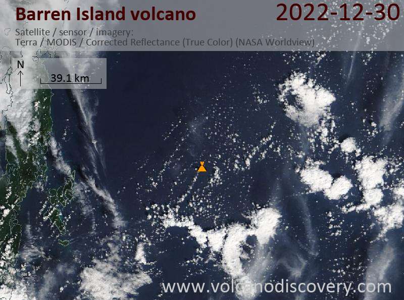 Satellite image of Barren Island volcano on 30 Dec 2022