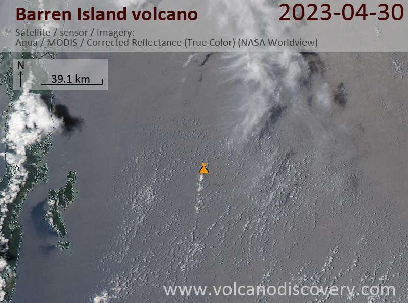 Satellitenbild des Barren Island Vulkans am  1 May 2023