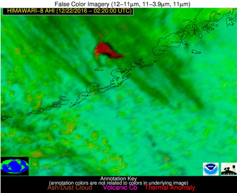 Ash plume from Bogoslof volcano this morning (Himawari 8, NOAA/CIMSS)
