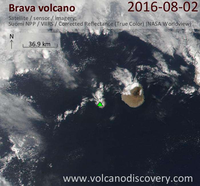 Brava island on 2 Aug 2016 seen from space next to (larger) Fogo island