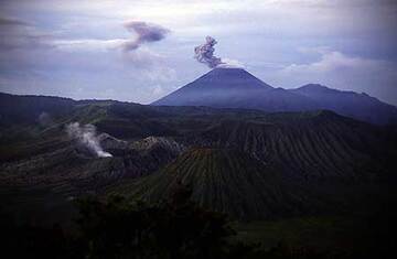 Bromo and erupting Semeru volcano