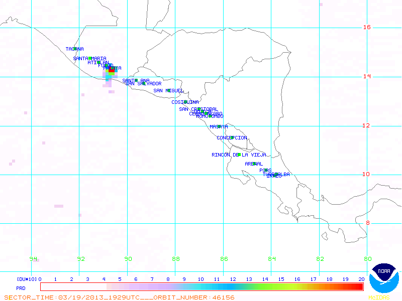 SO2 plume from Fuego (NOAA)