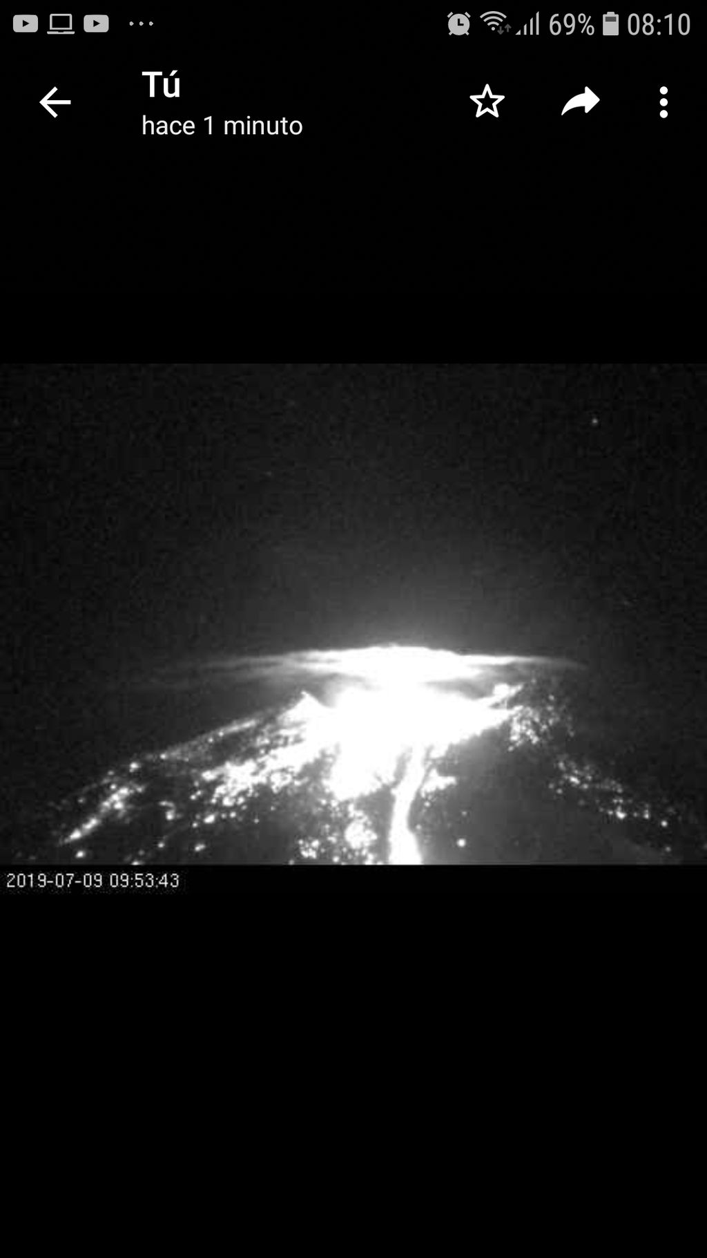Eruption of Nevados de Chillán volcano yesterday morning (image: webcam capture, submitted by user)