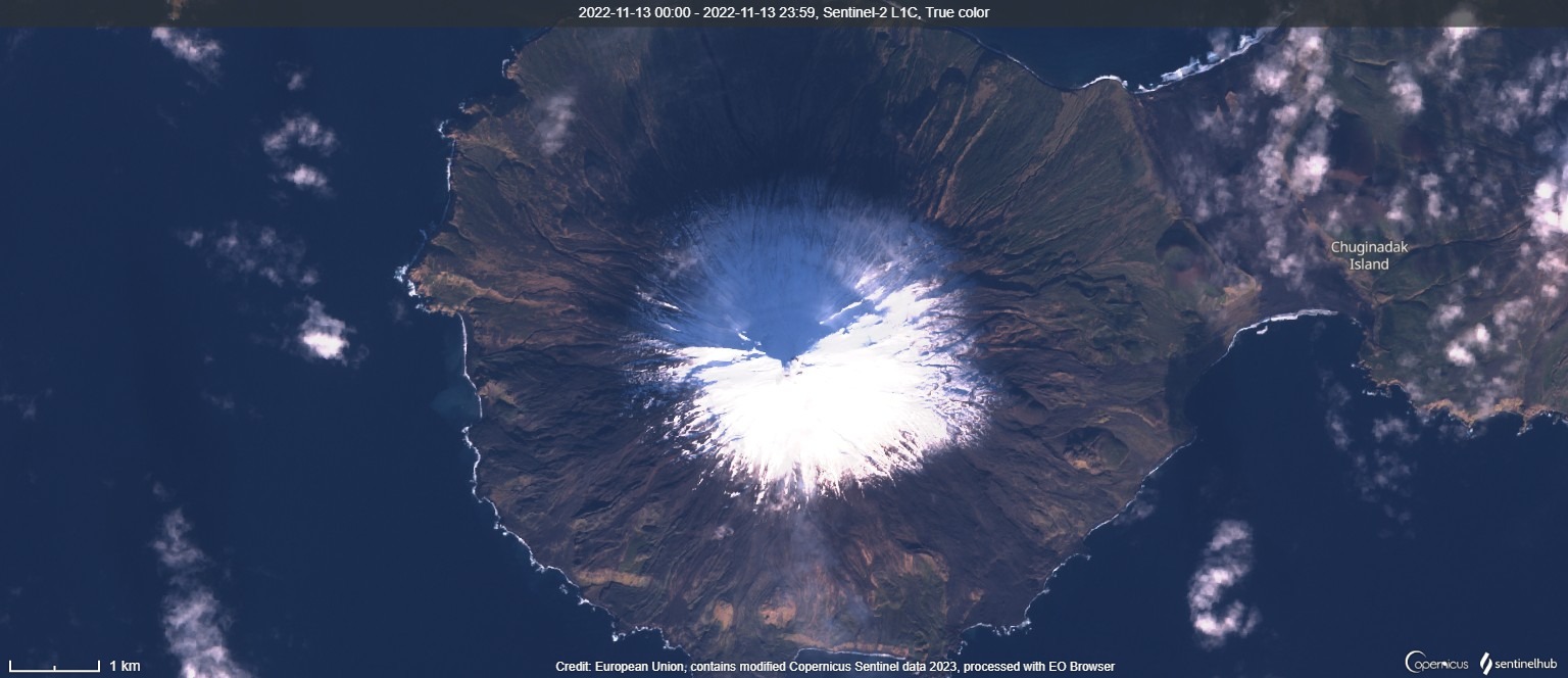 Cleveland volcano as visible from space on 13 Nov (image: Sentinel 2)