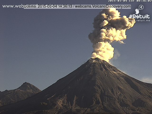 Ash eruption from Colima this morning