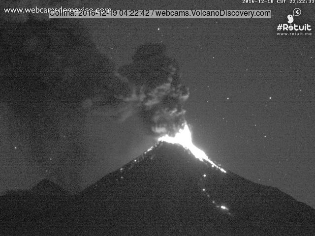 Moderately strong vulcanian explosion at Colima last night