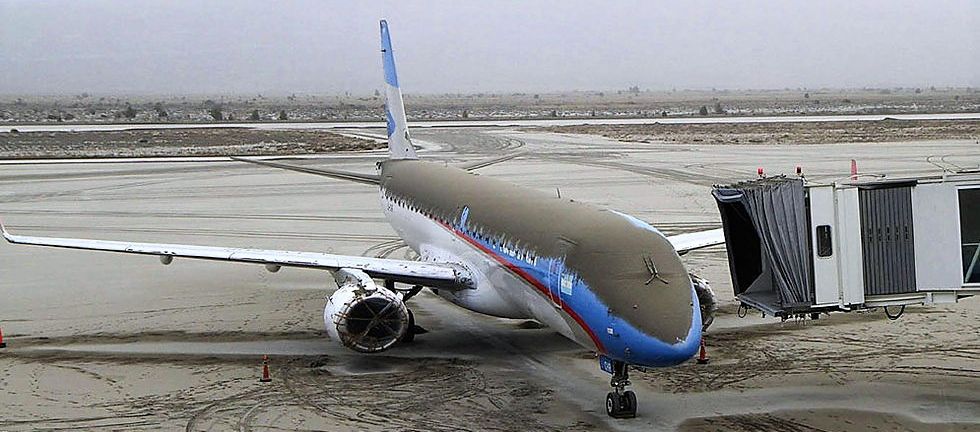 The local airport covered by tephra from the eruption at Copahue volcano (image: Servicio Geológico Minero Argentino)