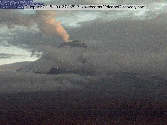 Steam plume from Cotopaxi last evening