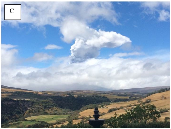 Eruption column of Cotopaxi on 2 Sep (image: P. Espin / CotopaxiPungo lodge)IGEPN)