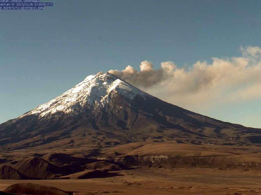 Continuing ash emissions from Cotopaxi volcano yesterday (image: IGEPN)
