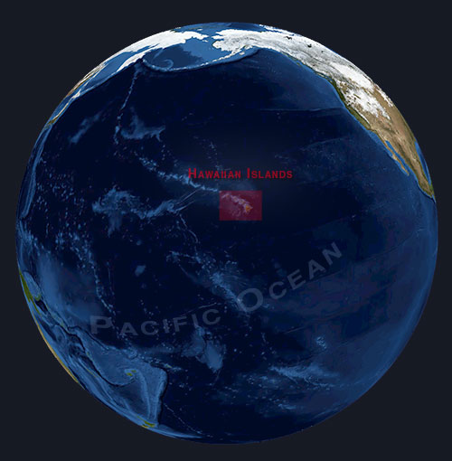 Location of Hawaii in the middle of the Pacific Ocean