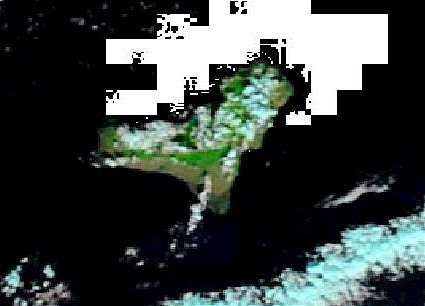 Cloud formed by the eruption or coincidence? NASA-MODIS December 12, 11:55 UTC satellite image - Terra250m_MODIS-bands7,2,1 - courtesy NASA