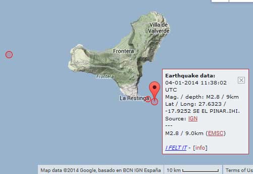 Map of yesterday's earthquakes at El Hierro