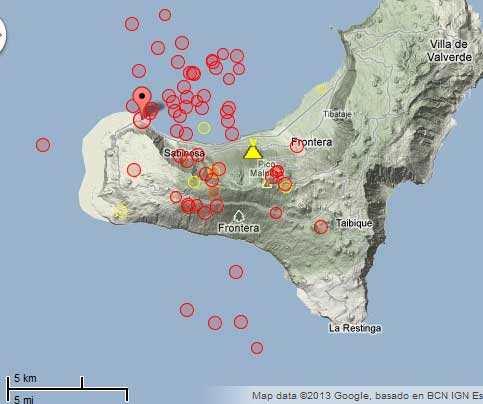 Map of today's earthquakes at El Hierro