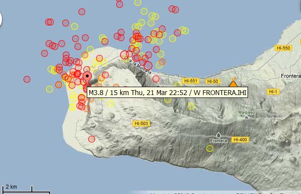 Map of recent earthquakes at El Hierro