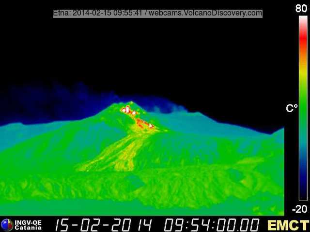 Thermal image of the lava flow (Monte Cagliato webcam, INGV Catania)