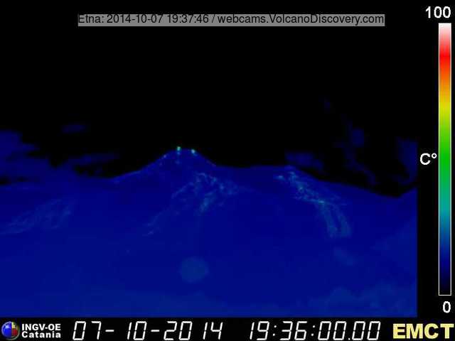 Small explosion from Etna's New SE crater (Monte Cagliato thermal webcam, INGV Catania)