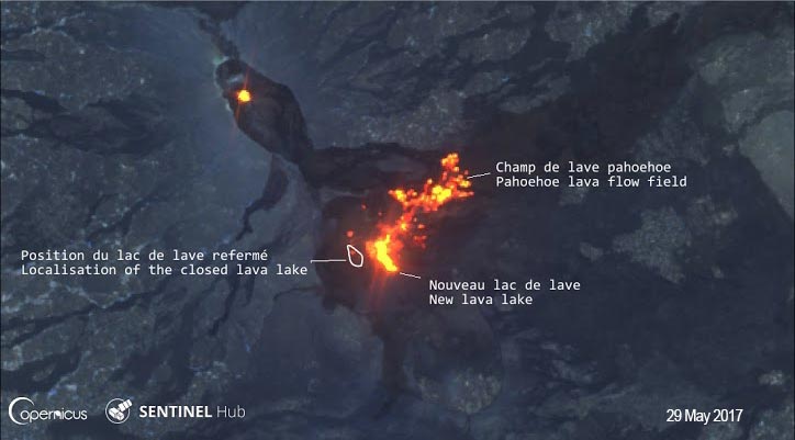 Erta Ale's eruption on SENTINEL 2 satellite imagery on 29 May 2017 (image: SENTINEL2 / ESA-Copernicus data; Composition / annotations: Culture Volcan)