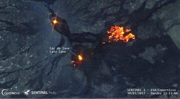 Erta Ale's eruption on SENTINEL 2 satellite imagery on 30 Mar 2017 (image: SENTINEL2 / ESA-Copernicus data; Composition / annotations: Culture Volcan)