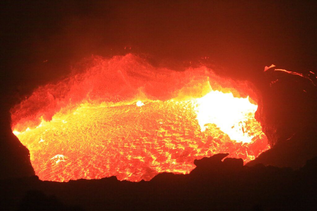 Overwhelming night-time lava lake glow within the southern pit crater (image: Enku Mulugeta)