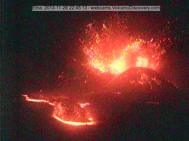 Advancing lava flow to the south and giant lava bubble explosion
