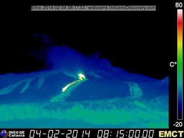 Thermal image from the east, showing the new lava flow which likely started yesterday