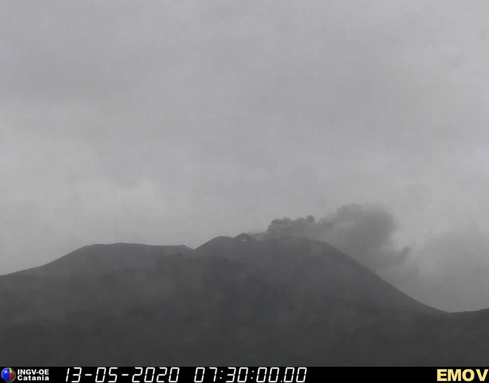 Ash emission from Etna's New SE crater this morning (image: INGV Catania webcam)