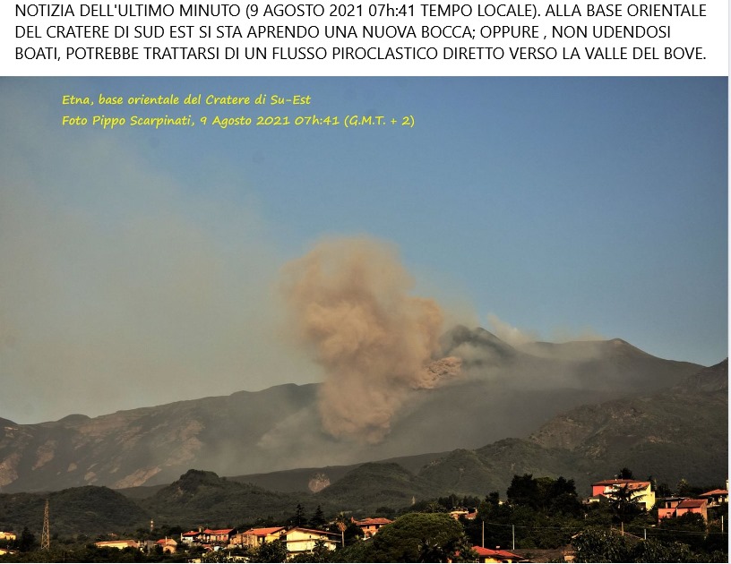 Small pyroclastic flow from the lower eastern SE crater flank (image: Pippo Scarpinati via Alessandro Corsaro / facebook)