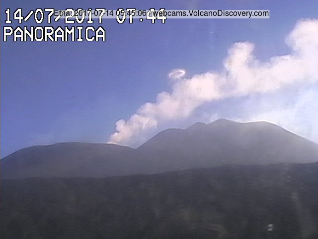 Steam ring blown from Etna's Voragine crater this morning (image:Radiostudio7 webcam)