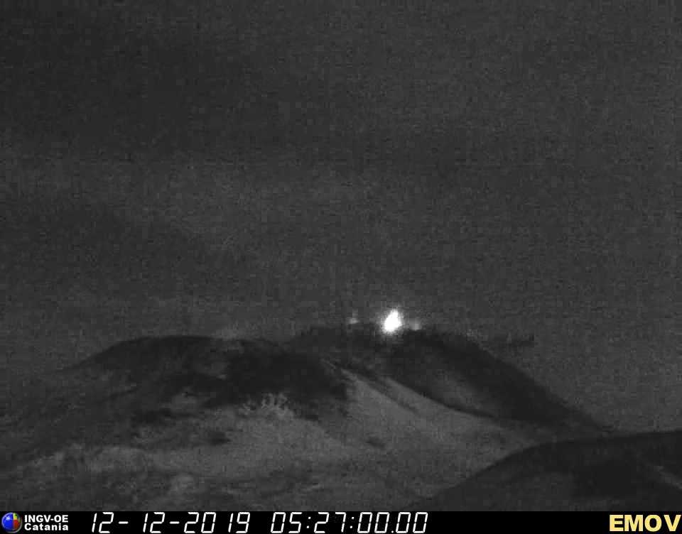 Strombolian explosion at Etna's New SE crater this morning (image: INGV Catania webcam)