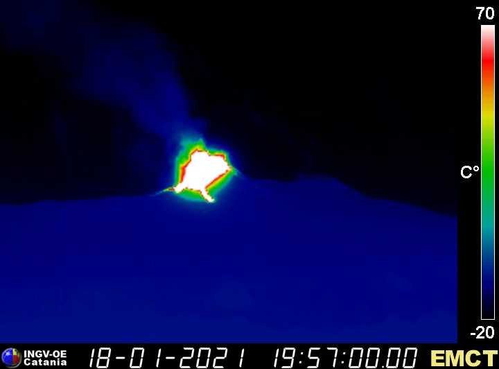 Eruption seen from the INGV webcam on Monte Cagliato on the east flank (image: INGV Catania)