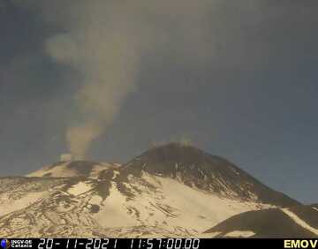 Steam plumes rising from Etna's Bocca Nuova summit crater (image: INGV Catania webcam)
