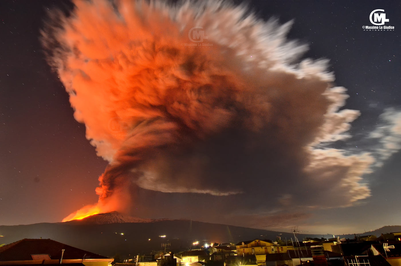 The eruption seen from Linguaglosso on the NE (image: Massimo Lo Giudice / facebook)