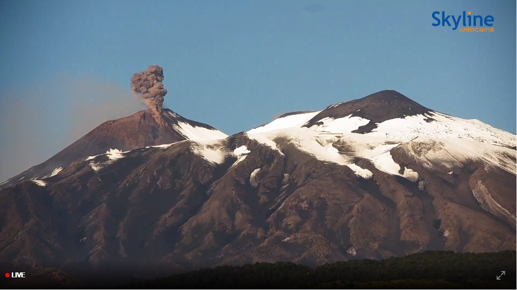Live webcam screenshot from the erupting Etna volcano now (image: Skyline webcam)