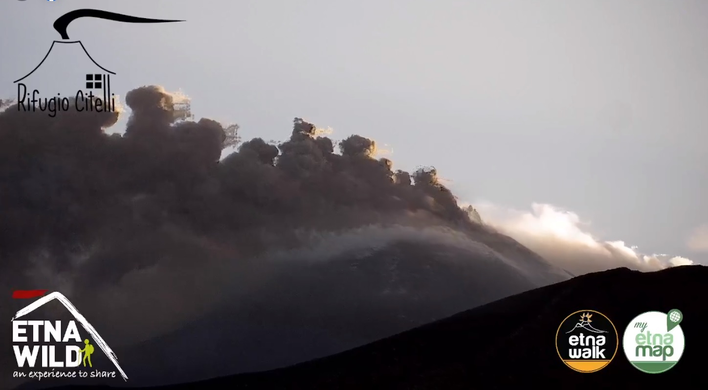 Constant dense ash emissions at Etna volcano this afternoon (image: Etna Walk)