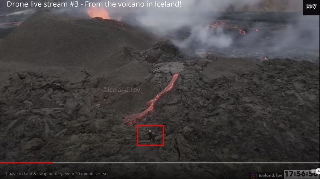 Location of tourists walking on a new fresh lava field (image:  Isak Finnbogason - ICELAND FPV)