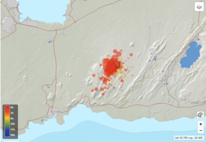 Distribution of quakes in Fagradalsfjall volcano area this afternoon (image: IMO)