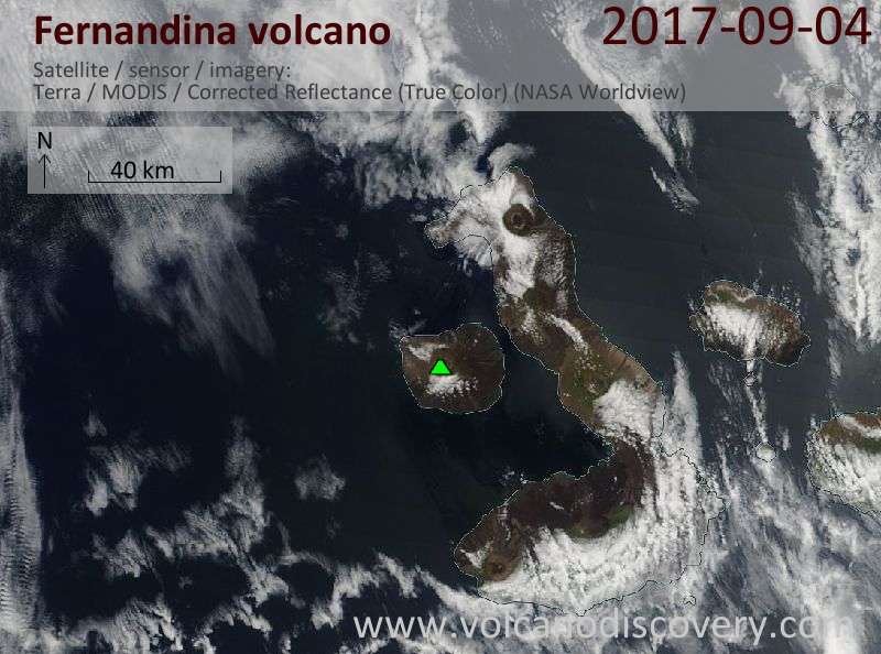 Satellite image of Fernandina volcano on  4 Sep 2017