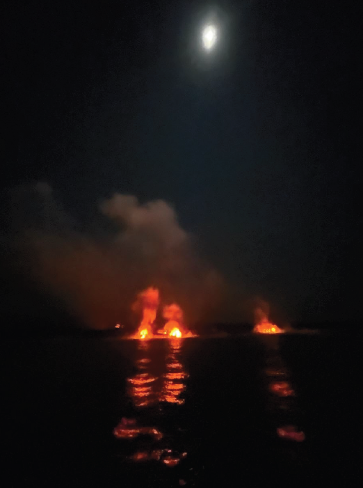 The lava at the contact with sea (image: Instituto Geofísico)