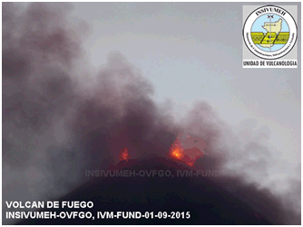 Lava effusion from Fuego on 1 Sep 2015 (INSIVUMEH)