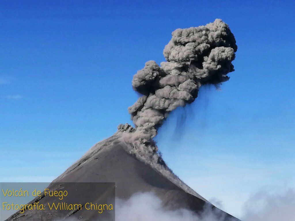 Pyroclastic material (so-called tephra) erupted from Fuego volcano on 17 July (image: @William_Chigna/twitter)