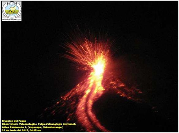 Fuego volcano in eruption on 21 June 2012 (INSIVUMEH)
