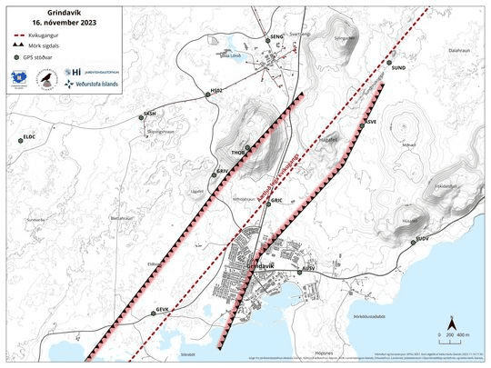 The map depicts the outlined graben due to the seismic activity (image: IMO)