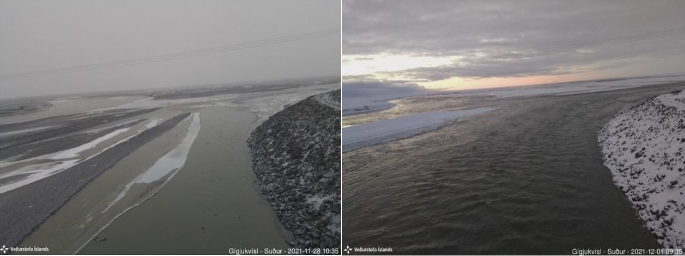The IMO's webcam meltwater flow comparison taken on 28 Nov and 1 Dec (image: IMO)