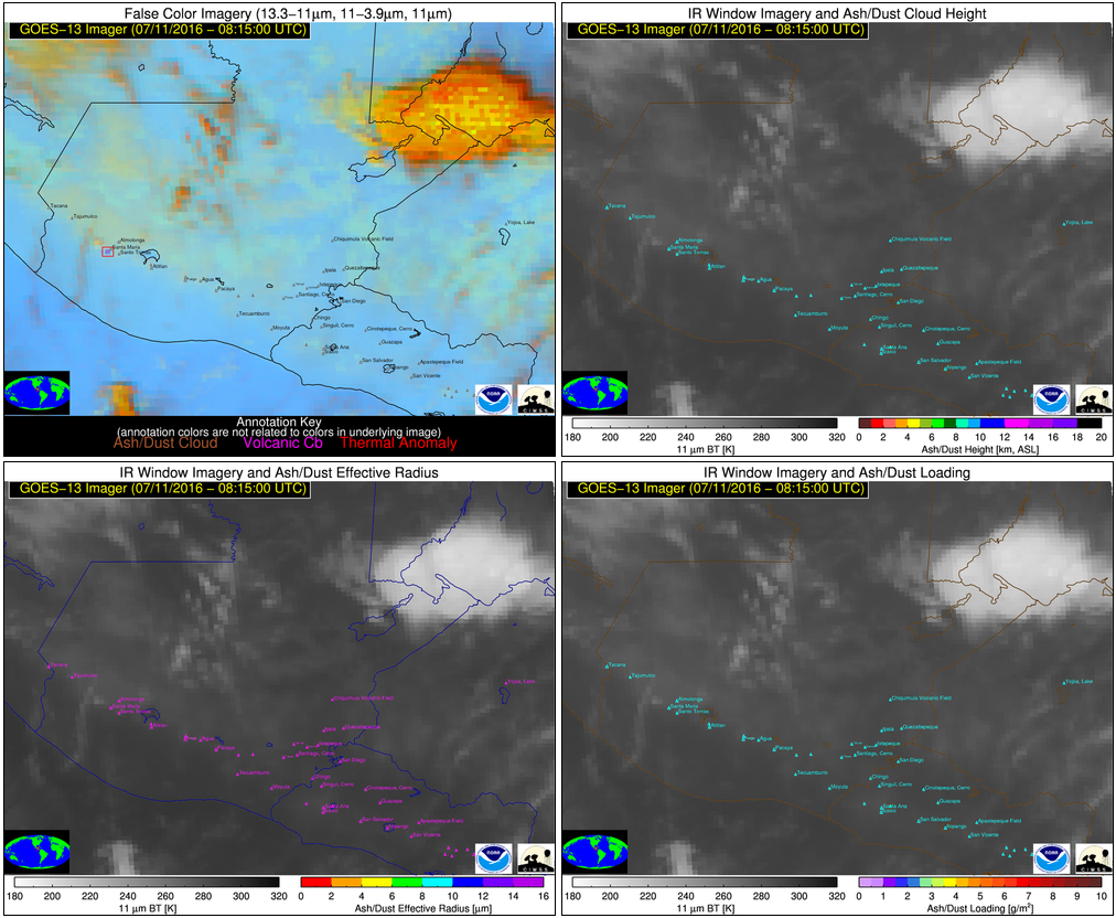 Detection of the ash plume from Santiaguito yesterday morning (NOAA/CIMSS Volcanic Cloud Monitoring website)