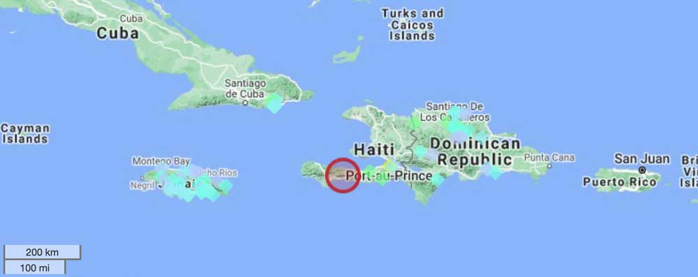 Locations of users who felt this evening's quake in Haiti